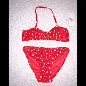 NWT GB Girls Red Floral 2 Piece Swimsuit